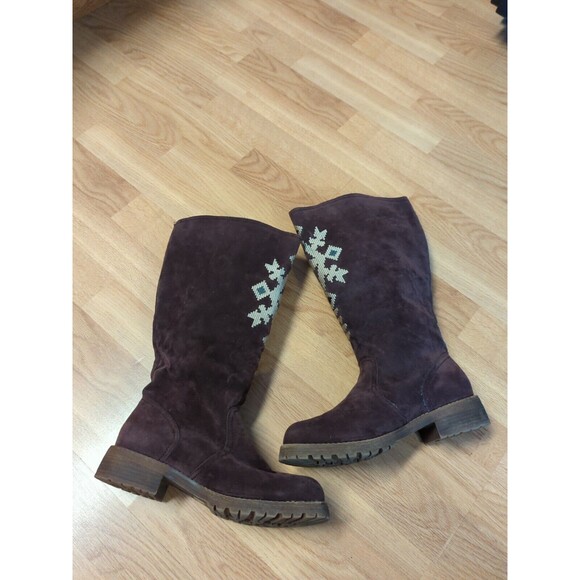 Muk Luks Barbie Boots Womens 9 Dark Purple Southwest Snowflake Faux Suede - Picture 3 of 11